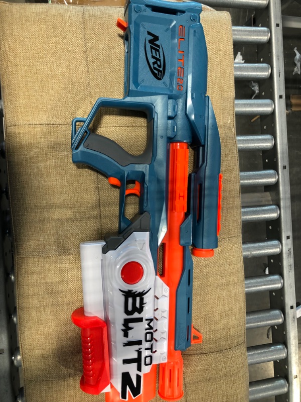 Photo 8 of NERF Elite 2.0 Motoblitz Blaster with Scope, Motorized 10-Dart Blasting, Airblitz 6 Darts, 22 Darts, Outdoor Toys for 8 Year Old Boys & Girls