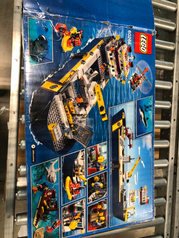 Photo 3 of LEGO City Ocean Exploration Ship 60266, Toy Exploration Vessel, Mini Helicopter, Submarine, Shipwreck with Treasure, Lifeboat, Stingray, Shark, Plus 8 Minifigures (745 Pieces)