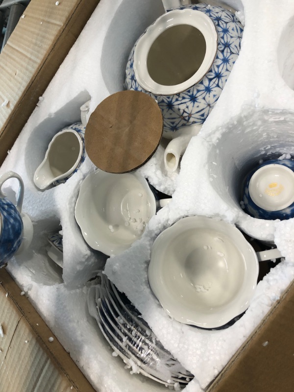 Photo 1 of fanquare 21-Piece Vintage Porcelain Tea Sets of 6, Blue Cup Set with Spoon, Tea Party Set for Adults
