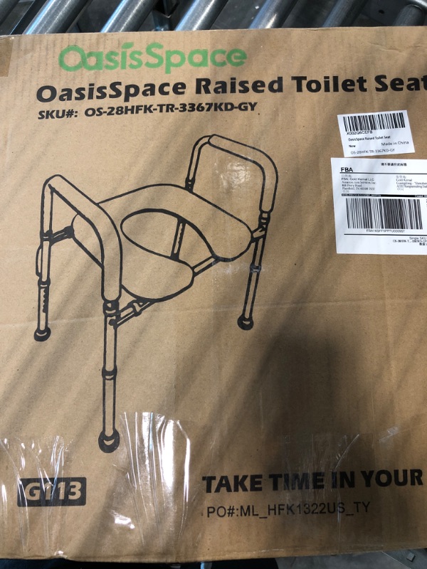 Photo 4 of OasisSpace Stand Alone Raised Toilet Seat 300lb - Heavy Duty Medical Raised Homecare Commode and Safety Frame, Height Adjustable Legs, Bathroom Assist Frame for Elderly, Handicap, Disabled