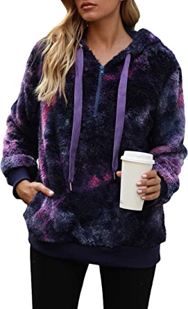 Photo 1 of Yanekop Womens Oversized Hoodies Sherpa Sweatshirts Fuzzy Fleece Pullover Fluffy Outerwear with Pockets