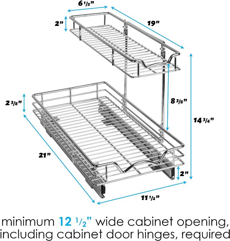 Photo 1 of Richards Under Sink Pull-Out Sliding Shelf Organizer for Kitchen Heavy Duty with 5 Year Warranty, 11.5”W x 21”D x 14.5”H, Requires at Least 12.5” W Cabinet Opening-Chrome