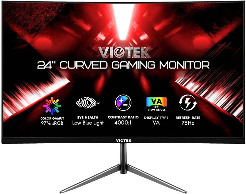 Photo 1 of Viotek NBV24CB2 24-Inch Curved Monitor, 75 Hz Full-HD Frameless Monitor for Home, Office & Gaming | VGA, HDMI, 3.5mm | Adaptive Sync w/Superior Dead Pixel Policy