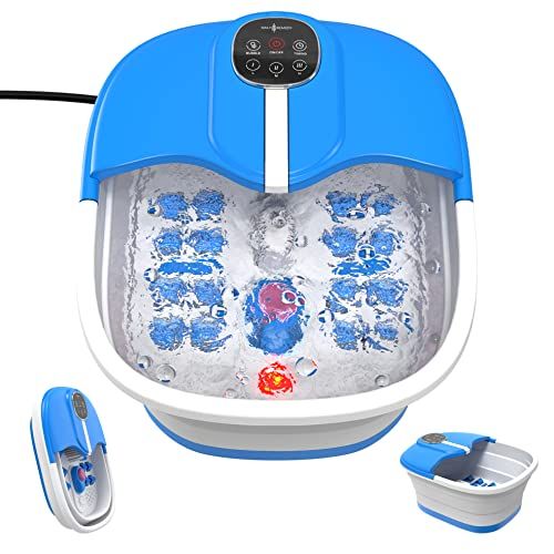 Photo 1 of Collapsible Foot Bath Spa with Heat and Massage - 3 Heater Settings, Pumice Stone, Bubble Jets & 16 Non-Motorized Rollers - Best Foot Soak Basin Tub for Pedicure & Foot Massage - White & Blue
