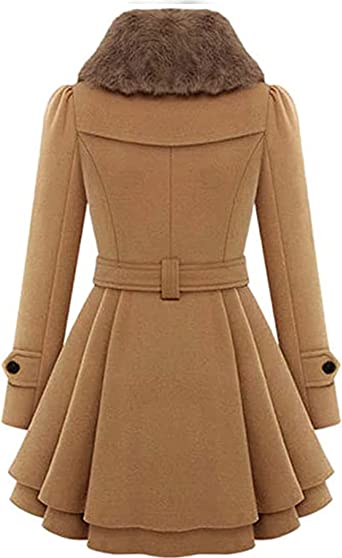 Photo 1 of Zeagoo Women's Fashion Faux Fur Lapel Double-Breasted Thick Wool Trench Coat Jacket XL