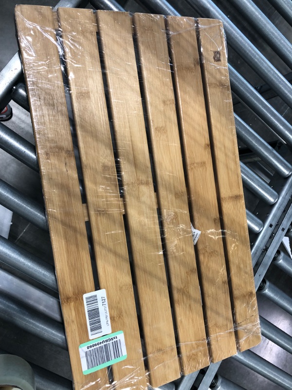 Photo 1 of Domax Wooden Bamboo Bath Shower Mat- Non-Slip Waterproof Large Bathroom Floor Mat for Indoor Outdoor (Bamboo, 31.3 x 18.1 x 1.5 Inches)