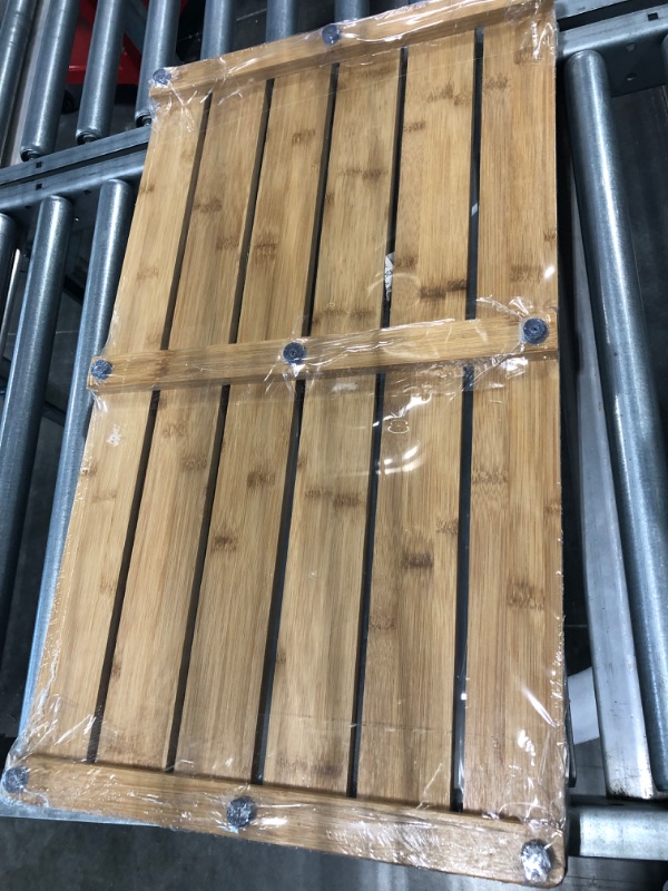 Photo 1 of Domax Wooden Bamboo Bath Shower Mat- Non-Slip Waterproof Large Bathroom Floor Mat for Indoor Outdoor (Bamboo, 31.3 x 18.1 x 1.5 Inches)