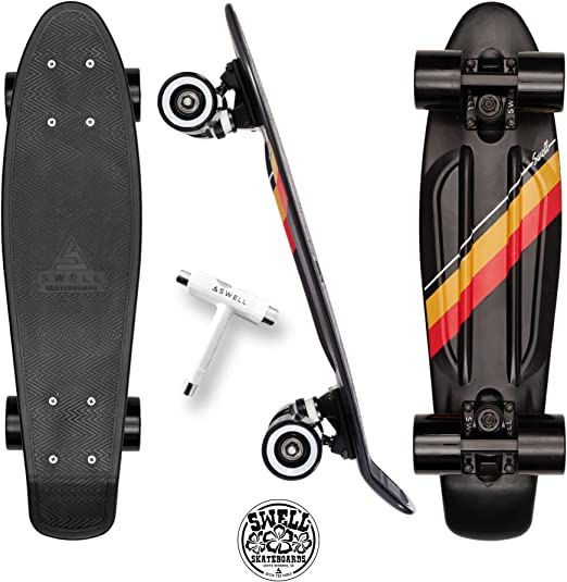 Photo 1 of Swell Skateboards 22 inch and 28 Inch Plastic Retro Mini Cruiser Complete Skateboard for Beginners, Boys, Girls, Youths, Teens, Adults, and College Students.