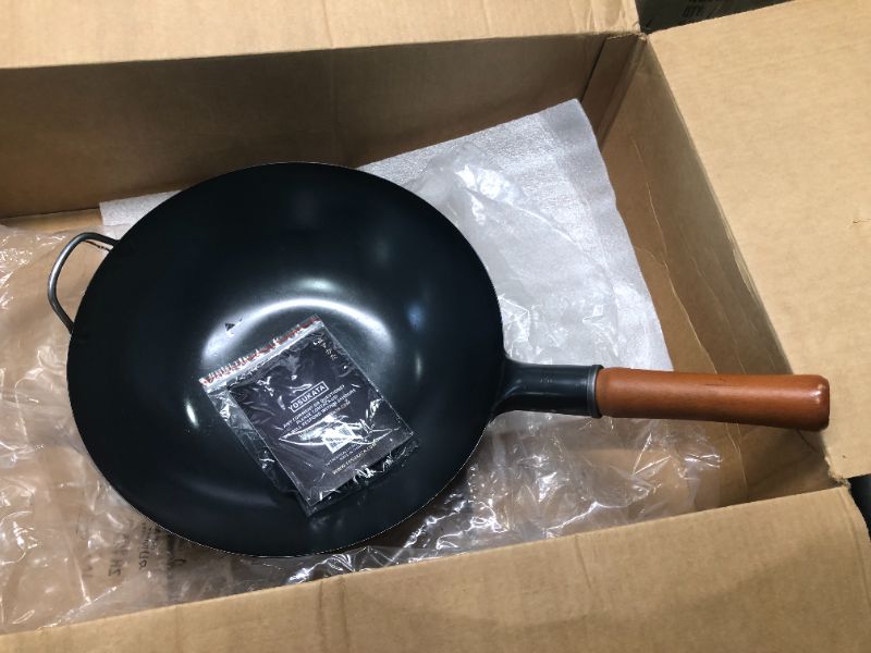 Photo 5 of YOSUKATA Carbon Steel Wok Pan – 13,5 “ Woks and Stir Fry Pans - Chinese Wok with Flat Bottom Pow Wok - Traditional Chinese Japanese Woks - Black Steel Wok 13.5" Black