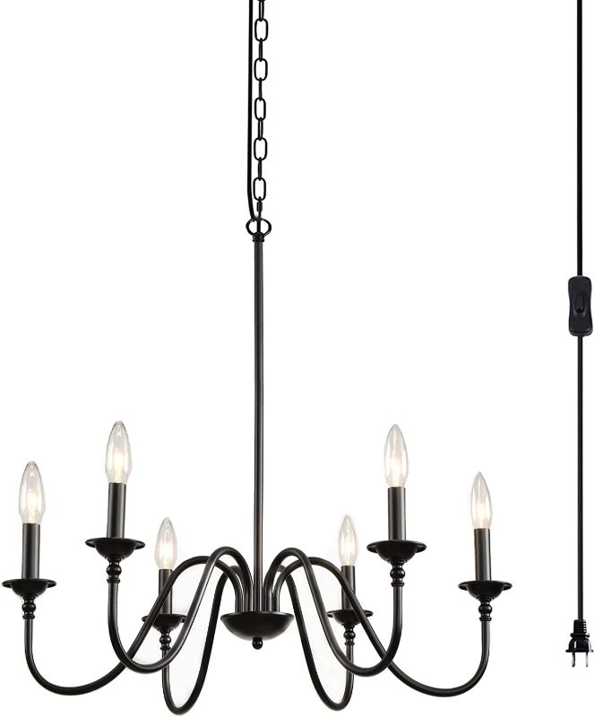 Photo 1 of HOXIYA Plug in Candle Chandelier Light Fixture, Farmhouse Black 6-Light