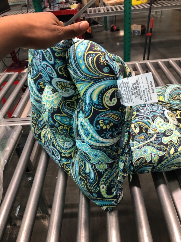 Photo 2 of Pillow Perfect Pretty Paisley Large Chair Pads, 17" x 17.5", Blue/Green, 2 Count Indoor/Outdoor Patio Reversible Chairpad with Ties