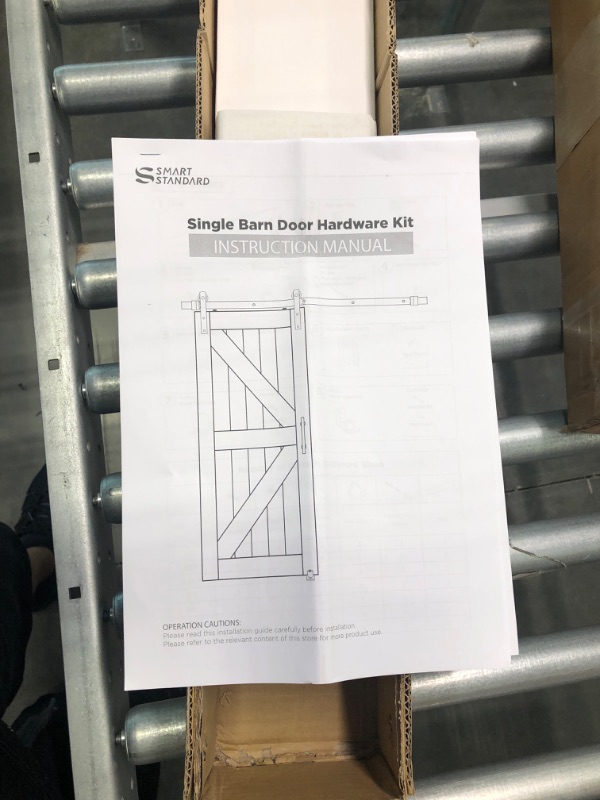 Photo 7 of SMARTSTANDARD 7 FT Heavy Duty Sturdy Sliding Barn Door Hardware Kit, Black, (Whole Set Includes 1x Pull Handle Set & 1x Floor Guide) Fit 40''-42" Wide Door Panel (I Shape Hanger) 7 Feet