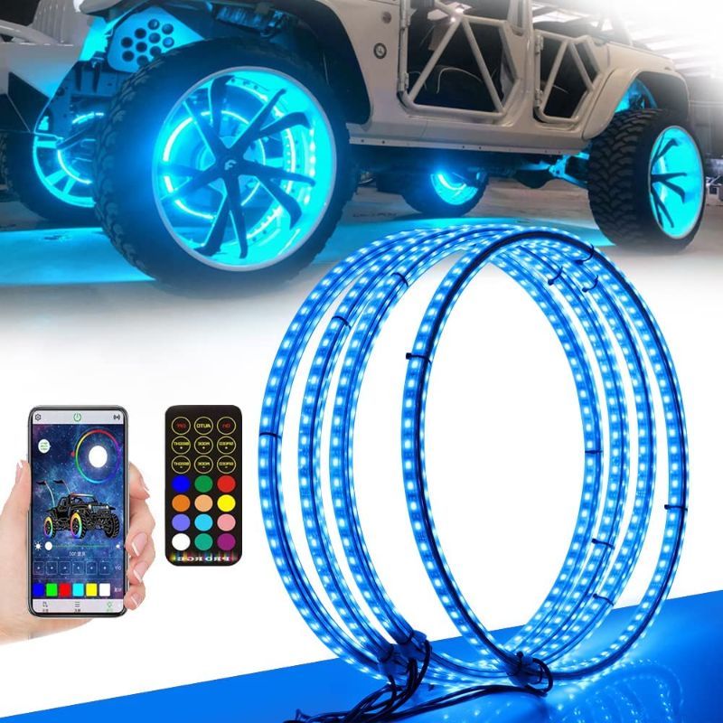 Photo 1 of AddSafety 4PCS 15.5inch RGB LED Wheel Ring Light Kit Bluetooth Control w/Turn Signal and Braking Function can Controlled by Remote and APP(Double Row)