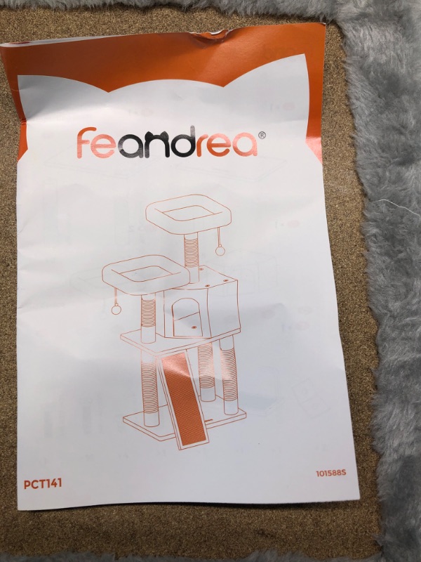 Photo 1 of FEANDREA Cat Tower, Cat Tree for Indoor Cats, 45.3-Inch Cat Condo with Scratching Post, Ramp, Perch, Spacious Cat Cave, for Kittens, Elderly Cats, Adult Cats, Small Space, Light Gray UPCT141W01