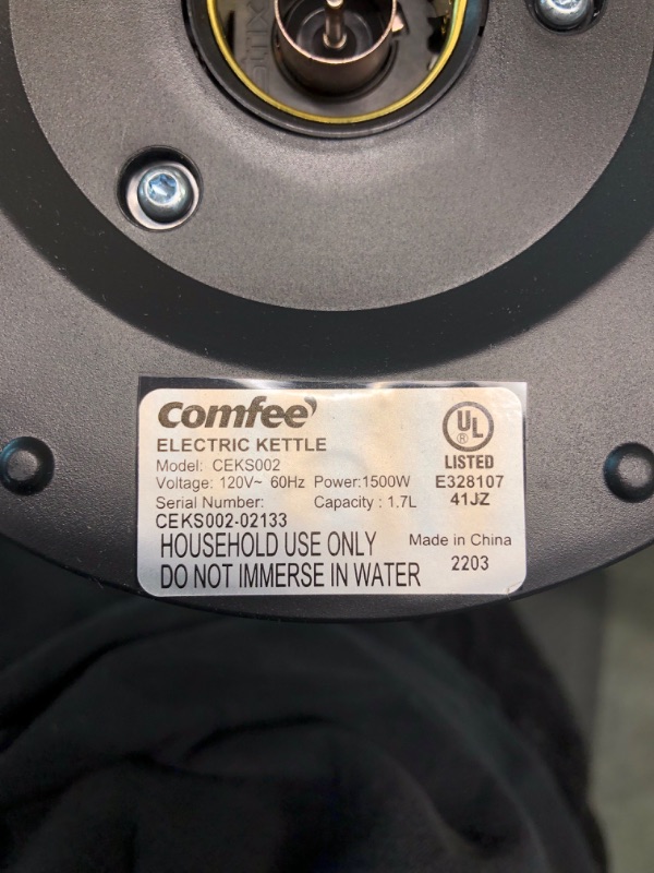 Photo 1 of Comfee 1.7L Stainless Steel Electric Tea Kettle, BPA-Free Hot Water Boiler, Cordless with LED Light, Auto Shut-Off and Boil-Dry Protection, 1500W Fast Boil