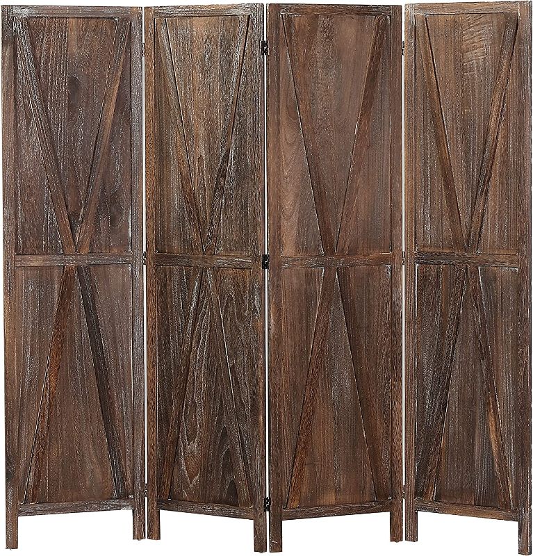 Photo 1 of iVilla 5.8 Ft Tall Wood Room Divider, Rustic Folding Privacy Screens Farmhouse Partition Wall dividers for Rooms, Separator, Temporary Wall, Rustic Barnwood (4 Panel, Brown)