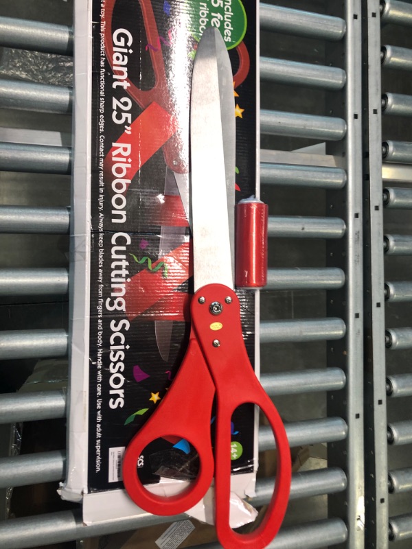 Photo 1 of Giant Ribbon Cutting Scissor Set with Red Ribbon Included - 25" Extra Large Scissors - Heavy Duty Metal Construction for Grand Openings, Inaugurations, Ceremonies & Special Events