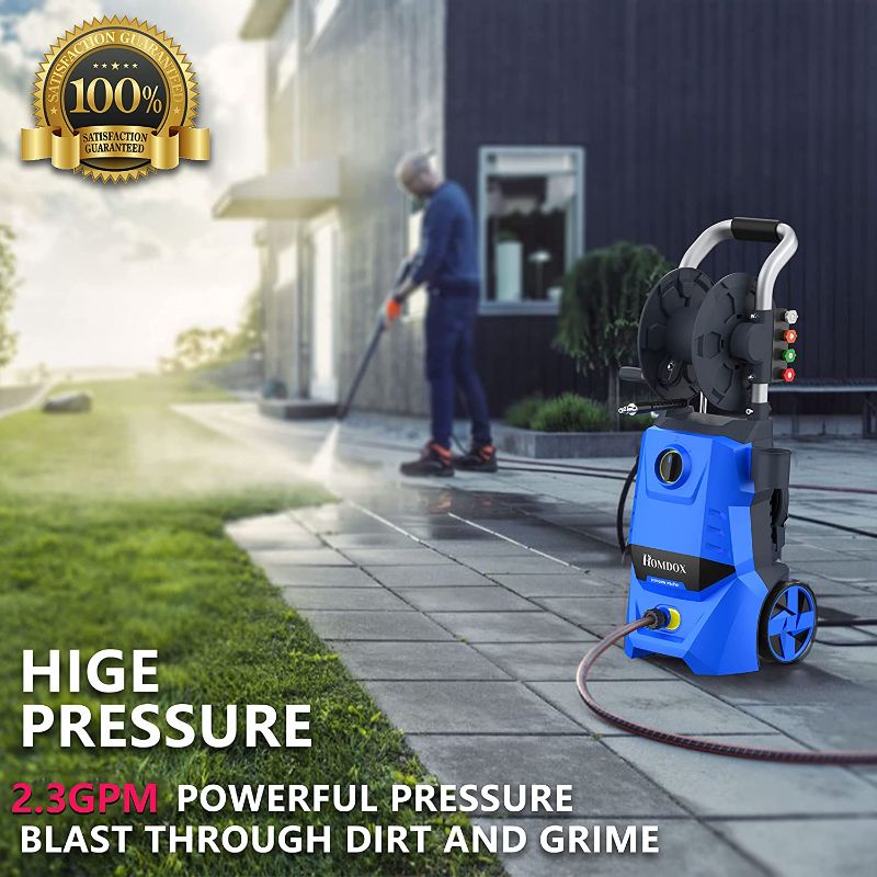 Photo 1 of Homdox 2.3GPM Electric High Pressure Washer 13-Amp Power Washers with Adjustable Spray Nozzle, High Pressure Hose, Detergent Tank for Cleans Cars/Fences/Patios (Blue)