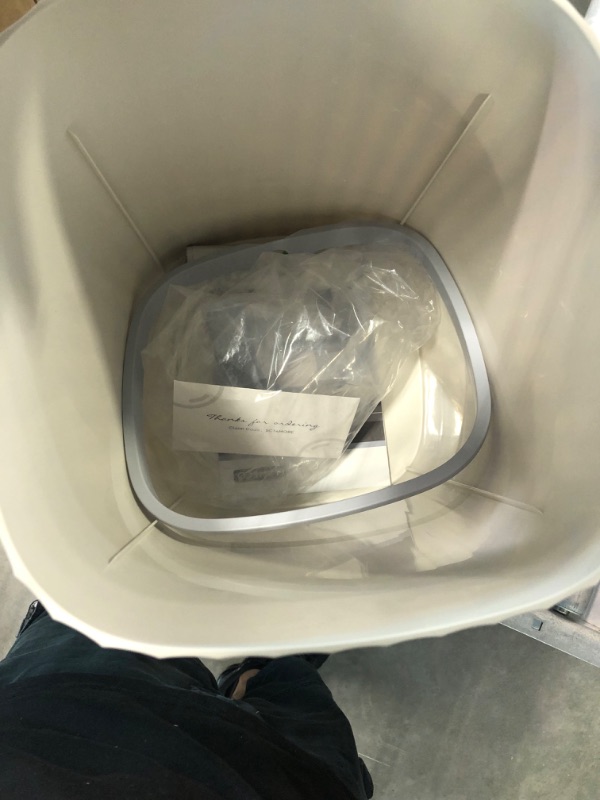 Photo 1 of ELPHECO 3.5 Gallon Bathroom Trash Can, 13.5 Litre Bedroom Motion Sensor Trash Can with Lids, Automatic Waterproof Trash Can for Bathroom, Living Room, Bedroom, Office, White with Golden Trim