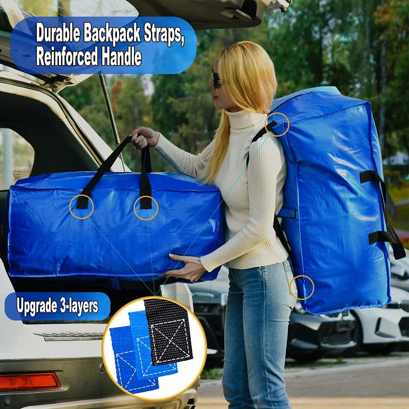 Photo 1 of Heavy Duty Extra Large Storage Bags, Blue Moving Bags Totes with Zippers for Clothing Blanket Storage 5 PC