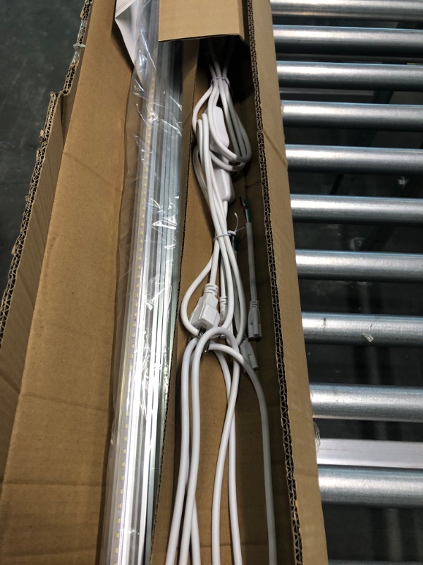 Photo 1 of Barrina LED Shop Light, 8FT 72W 9000LM 5000K, Daylight White, V Shape, Clear Cover, Hight Output, Linkable Shop Lights, T8 LED Tube Lights, LED Shop Lights for Garage 8 Foot with Plug (Pack of 4)