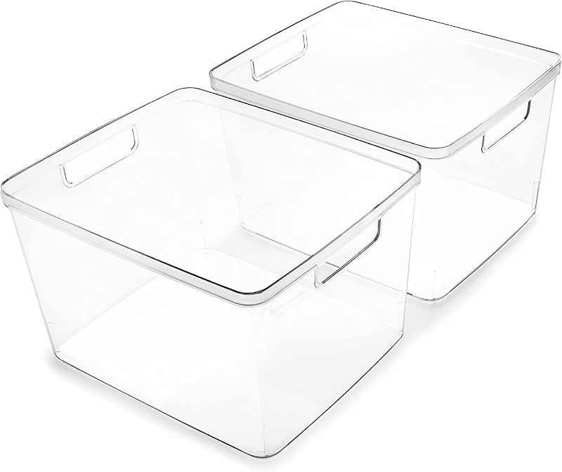 Photo 1 of BINO | Plastic Storage Bins, Large - 2 Pack | THE LUCID COLLECTION | Multi-Use Organizer Bins | Built-In Handles | BPA-Free | Clear Storage Containers | Fridge Organizer | Pantry & Home Organization
