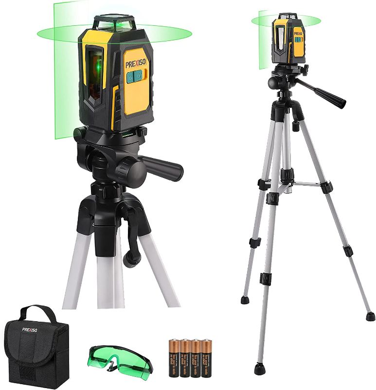 Photo 1 of PREXISO 360° Laser Level with Tripod, 100Ft Self Leveling Cross Line Laser Level with Green Glasses, Portable Bag, 4 AA Batteries - Green Horizontal Line for Construction, Tile, Home Renovation
