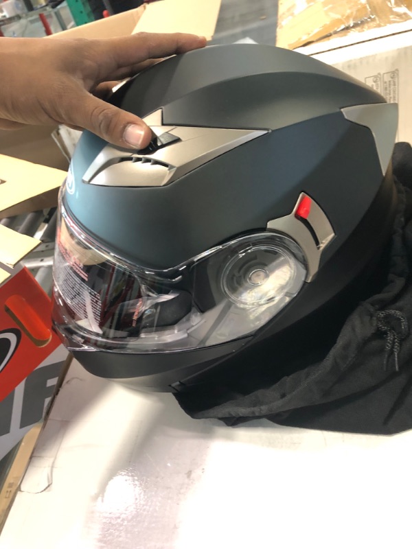 Photo 3 of Motorcycle Modular Full Face Helmet DOT Approved - YEMA YM-925 Motorbike Racing Unisex-Adult Helmet with Sun Visor Large Matte Black