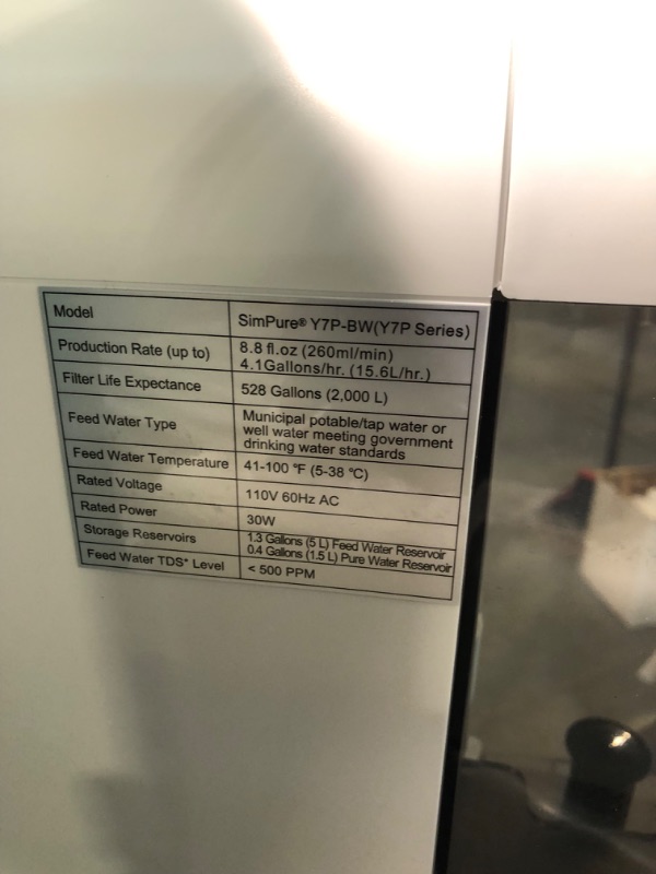 Photo 4 of SimPure Y7P-BW UV Countertop Reverse Osmosis Water Filtration Purification System, 4 Stage RO Water Filter, Bottleless Water Dispenser, 4: 1 Pure to Drain, BPA Free (No Installation Required)