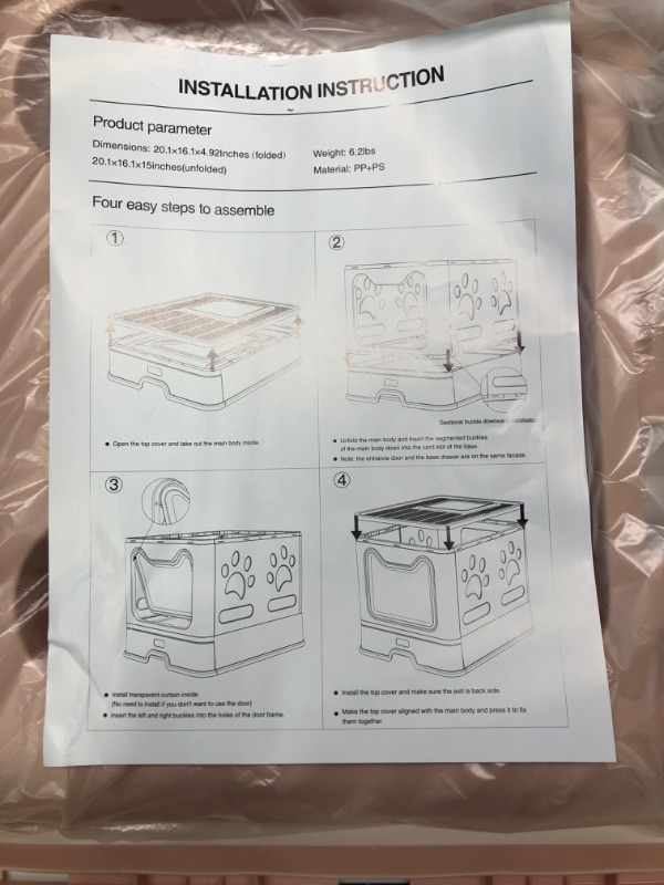 Photo 3 of Meikuler Cat Litter Box Large Litter Pan for Cats Foldable Litter Boxes Comes with Cat Litter Scoop (Pink)
