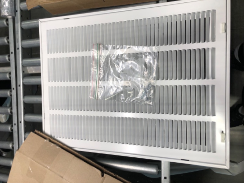 Photo 2 of 24" X 18 Steel Return Air Filter Grille for 1" Filter - Easy Plastic Tabs for Removable Face/Door - HVAC DUCT COVER - Flat Stamped Face - White [Outer Dimensions: 25.75 X 17.75]
