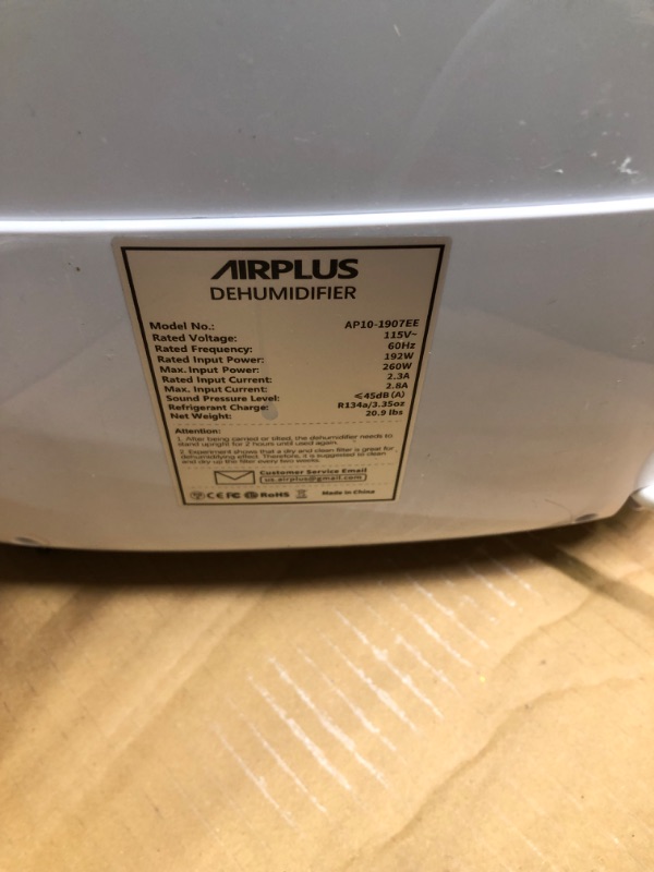 Photo 5 of AIRPLUS 1,500 Sq. Ft 30 Pints Dehumidifier for Home and Basements with Drain Hose(AP1907)
