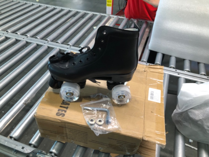 Photo 2 of XUDREZ Classic Roller Skates High-Top Double-Row Leather Roller Skates for Women and Men black no flash wheel 39- 
 Men:6.5-Women:8