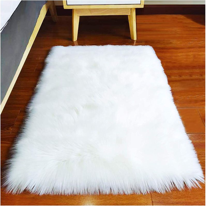 Photo 1 of Fuzzy Rug for Area Rug, 2x3 Ft Rectangle Small White Furry Rugs, 