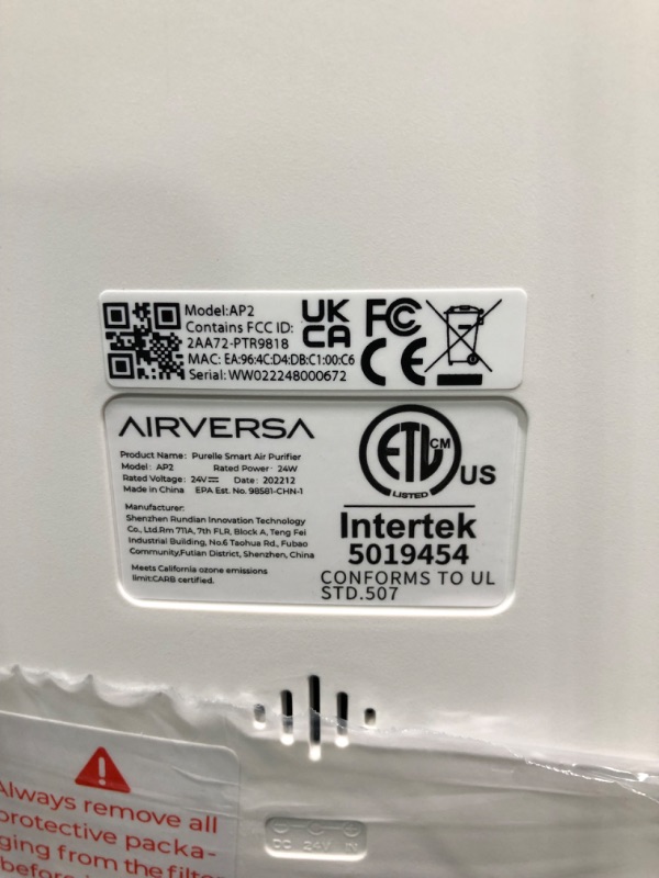 Photo 2 of Airversa HomeKit Air Purifier with Thread, ???????? ?????? ??????? ????? ???? ??? 3-Stage H13 True HEPA Filter Smart Air Cleaner 1000 sq.ft Purelle AP2
