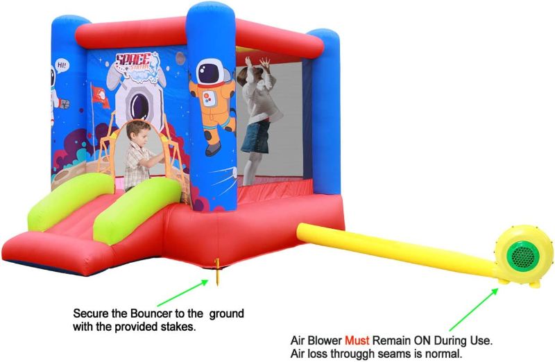 Photo 1 of WELLFUNTIME Inflatable Bounce House Jumping Castle Slide with Blower, Kids Bouncer with Basketball Rim
