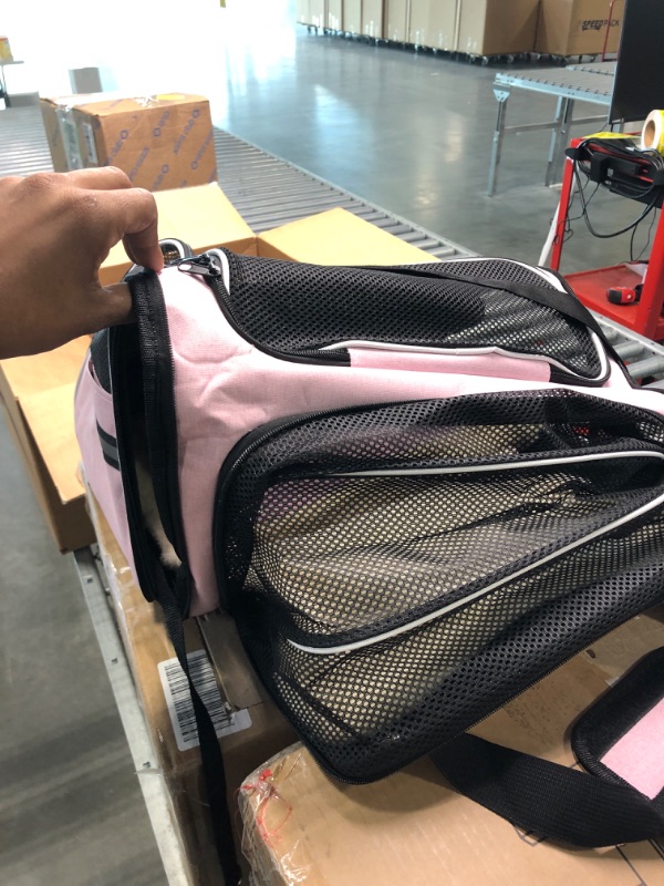 Photo 4 of Cat Carrier Airline Approved Pet Carrier, Expandable Foldable Soft-Sided Dog Carrier, 3 Open Doors, 2 Reflective Tapes, Pet Travel Bag Safe and Easy for Cats and Dogs(Pink)