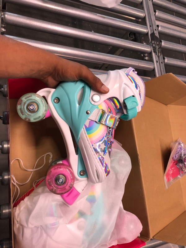 Photo 3 of SULIFEEL Rainbow Unicorn 4 Size Adjustable Light up Roller Skates for Girls Boys for Kids 13C-3Y
