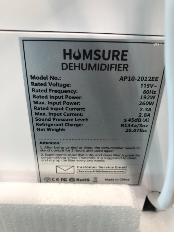 Photo 1 of HUMSURE Dehumidifier 30 Pint 1,500 Sq. Ft, Basement Bathroom Bedroom Dehumidifier With Drain Hose, Medium To Large Home And Basement Dehumidifier, Smart Humidity Control Dehumidifier With 24 Hour Dry Timer, IONIZER, Auto Defrost (1,500 Sq. Ft)