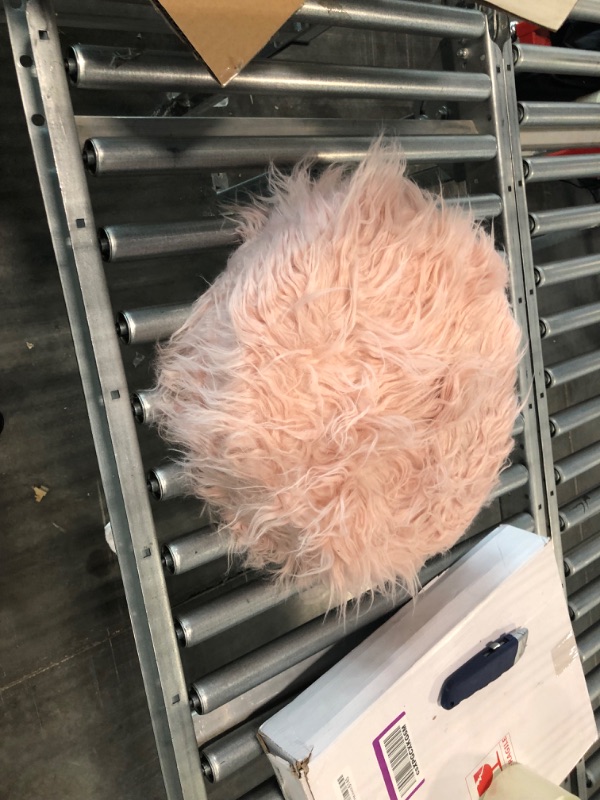 Photo 1 of C COMFORTLAND Pink Faux Fur Vanity Stool, Small Fluffy Vanity Seat, Round Fuzzy Makeup Chair, Furry Ottoman Foot Stool for Dressing Room, Bedroom, Living Room or Kids Room Pink Medium (13"Diax17"H)