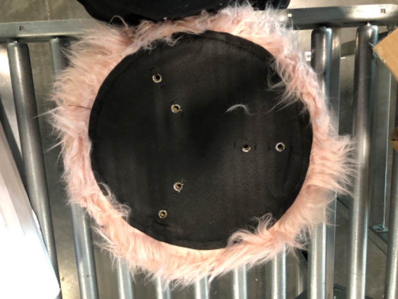 Photo 1 of C COMFORTLAND Pink Faux Fur Vanity Stool, Small Fluffy Vanity Seat, Round Fuzzy Makeup Chair, Furry Ottoman Foot Stool for Dressing Room, Bedroom, Living Room or Kids Room Pink Medium (13"Diax17"H)