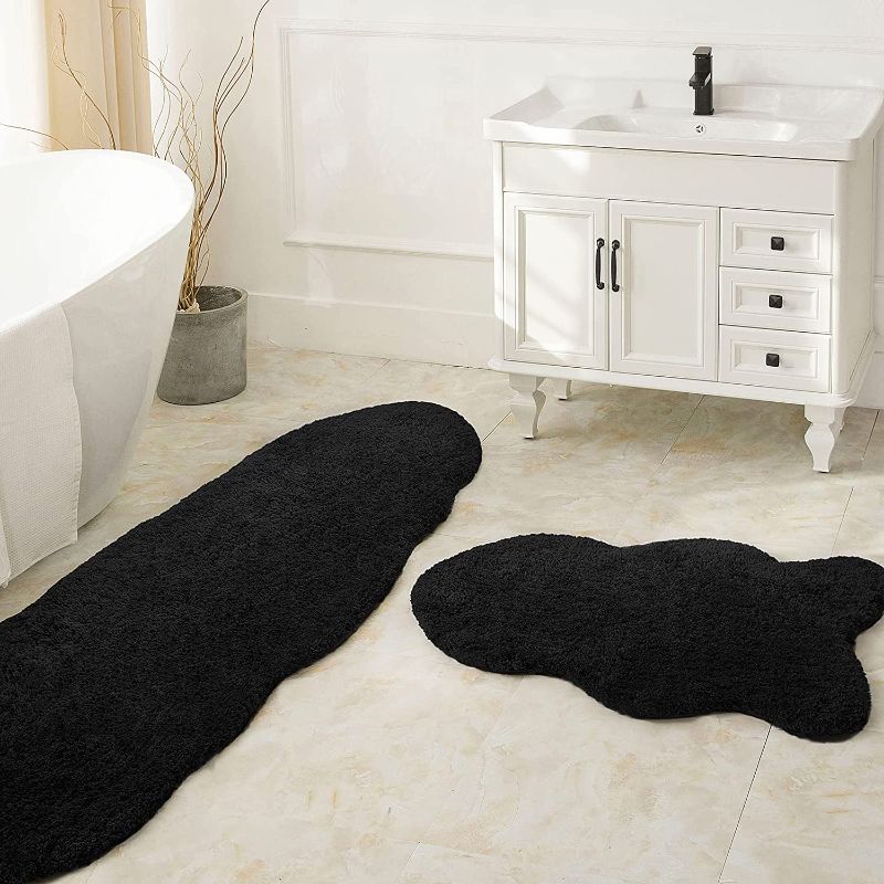 Photo 1 of Ashler Bathroom Rug Non Slip Microfiber Bath Area Rugs, 2 Sets Water Absorbing Mat Ultra Soft Shower Rugs, Plush Runner Machine Washable Carpet, Black 24 x 36 & 24 x 72 inches
