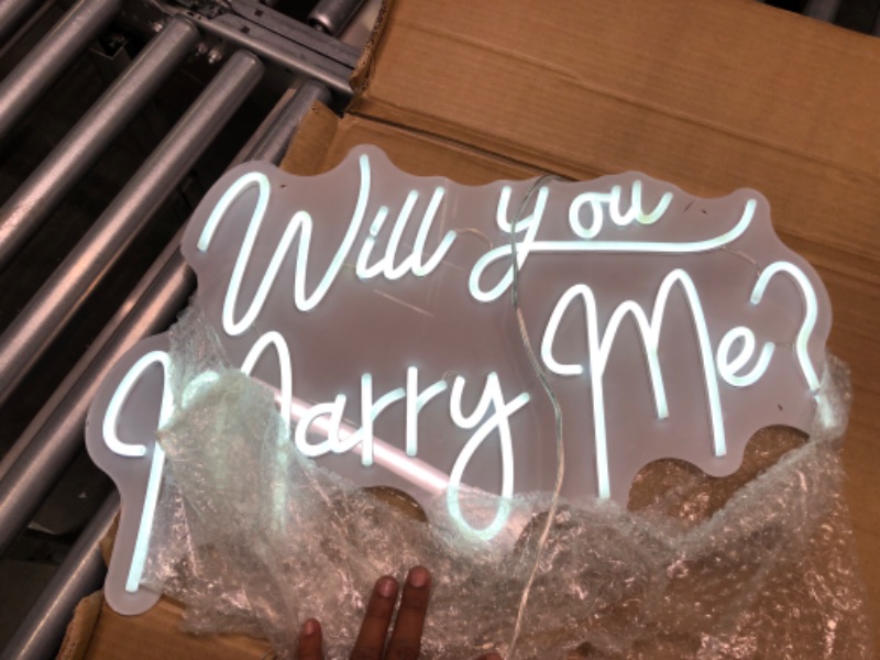 Photo 5 of Will You Marry Me Neon Sign Wedding Decor Led Neon Sign Light, 23.6inches Bachelorette Party Birthday Wedding Engagement Party Bar Pub Club Wall Hanging Decoration(White) D-White