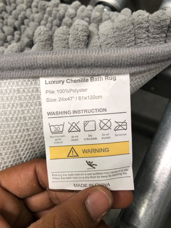 Photo 1 of  Chenille Bath Rug Soft Short Plush Bath Mat Soft Shower Mat Water Absorbent Shower Mat Quick Dry Machine Washable(Light Gray) 4 FT X 2 FT