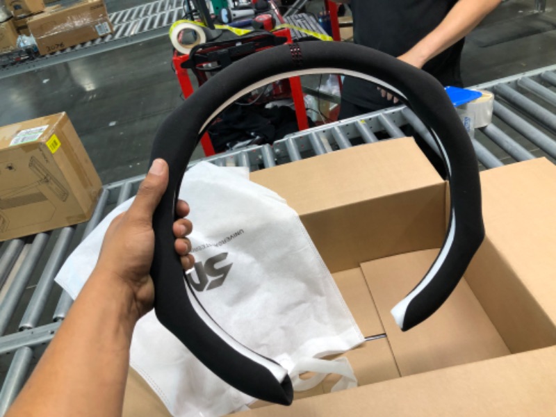 Photo 1 of Black Car Steering Wheel Cover Suede Non Slip Steering Wheel Grip Snap on Car Interior Accessories Decoration 15 inch Universal No Pattern