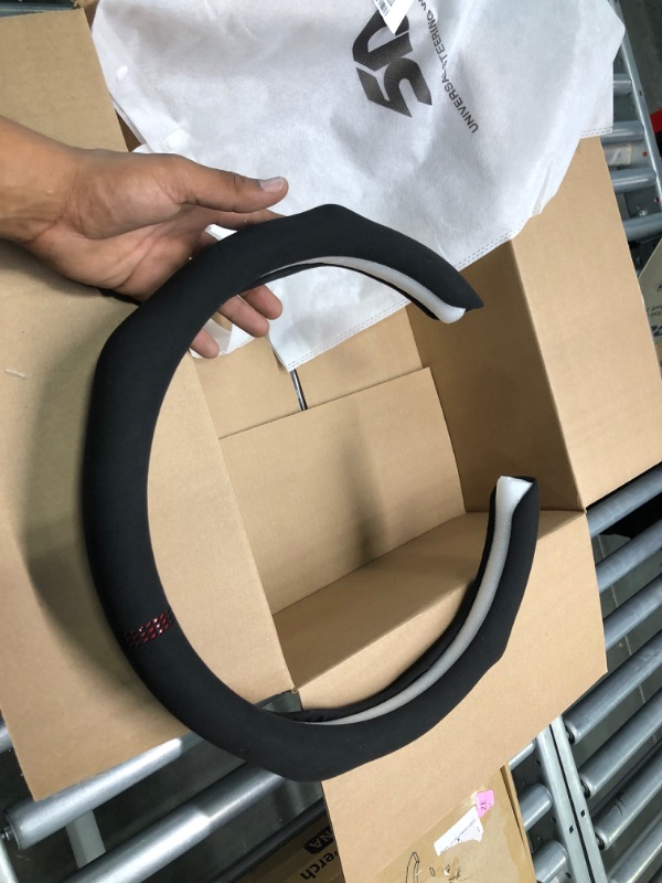 Photo 1 of Black Car Steering Wheel Cover Suede Non Slip Steering Wheel Grip Snap on Car Interior Accessories Decoration 15 inch Universal No Pattern