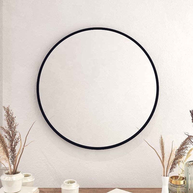 Photo 1 of Black Round Wall Mirror for Entryways, Washrooms, Living Rooms 