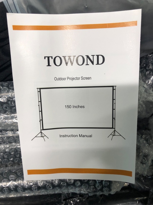 Photo 1 of Projector Screen and Stand,Towond 150 inch Indoor Outdoor Projection Screen, Portable 16:9 4K HD Rear Front Movie Screen with Carry Bag Wrinkle-Free Design for Home Theater Backyard Cinema 150'' with stand