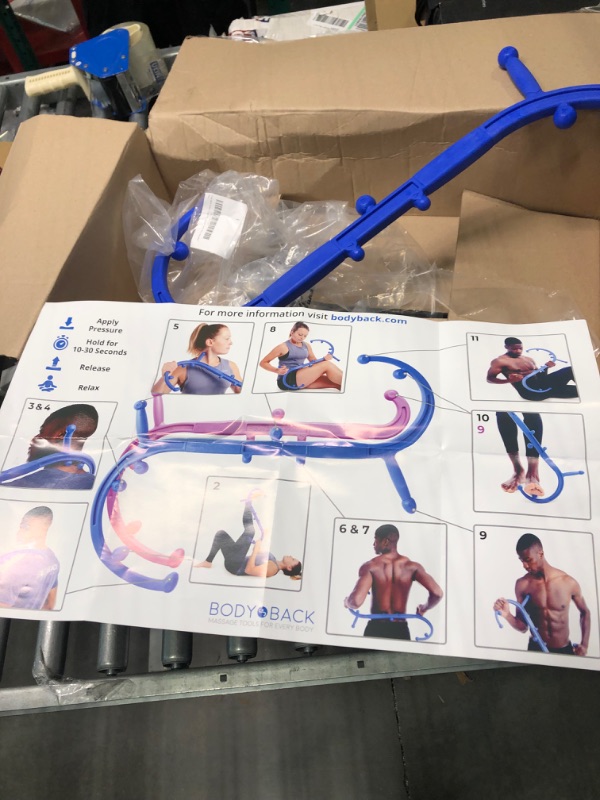 Photo 1 of Body Back Buddy Elite – USA Made – Trigger Point Massage Tool, Shoulder Neck Back Handheld Self Massager, Manual Massage Cane, Hook, Muscle Knot Remover with Instructions, Patented (Blue) Blue Marbled With Poster
