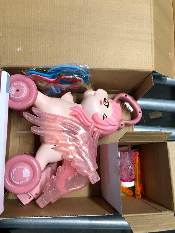 Photo 4 of Kids Bubbles Machine Pony Cart Push Automatic Bubble Blower Toddlers Baby Gift
